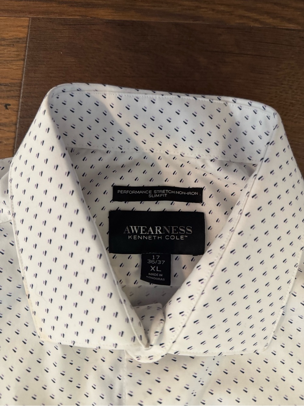 Kenneth Cole White Dress Shirt with Navy Micro-Print - Picture 4 of 5